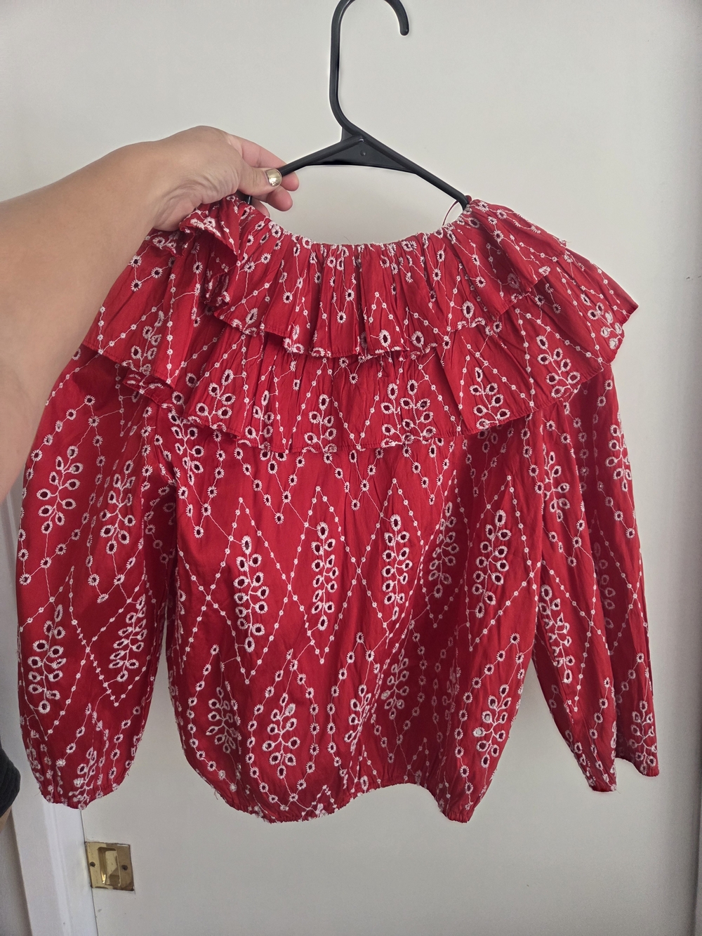 Red Ruffled V-Neck Blouse - Picture 4 of 4
